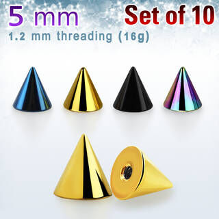 Pack of 10 pcs. of 5mm anodized surgical steel cones