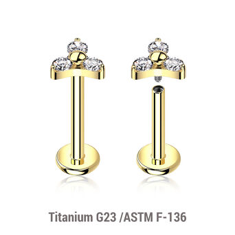 Gold PVD plated titanium internally threaded labret