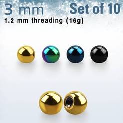 Pack of 10 pcs. of 3mm anodized surgical steel balls
