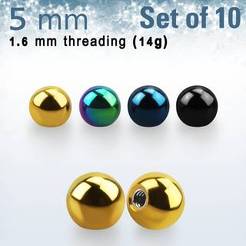 Pack of 10 pcs. of 5mm anodized surgical steel balls