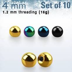 Pack of 10 pcs. of 4mm anodized surgical steel balls
