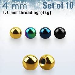 Pack of 10 pcs. of 4mm anodized surgical steel balls