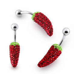 Crystal stone Red Chilli Belly Ring