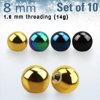 Pack of 10 pcs. of 8mm anodized surgical steel balls
