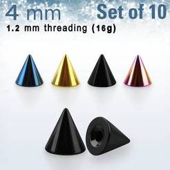 Pack of 10 pcs. of 4mm anodized surgical steel cones