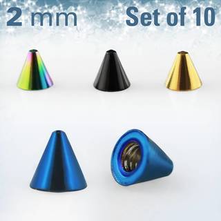 Pack of 10 pcs. of 2mm anodized surgical steel cones