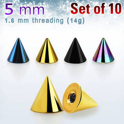 Pack of 10 pcs. of 5mm anodized surgical steel cones