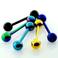 Anodized surgical steel tongue barbell