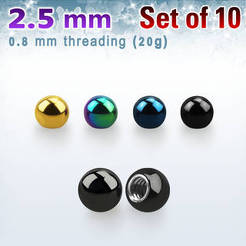 Pack of 10 pcs of 2,5 mm anodized surgical steel balls 