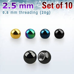 Pack of 10 pcs of 2,5 mm anodized surgical steel balls