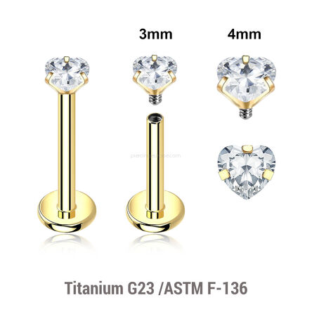 Gold PVD plated titanium internally threaded labret