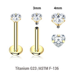 Gold PVD plated titanium internally threaded labret