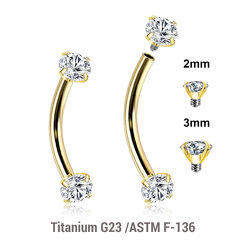 Gold PVD plated titanium internally threaded eyebrow banana