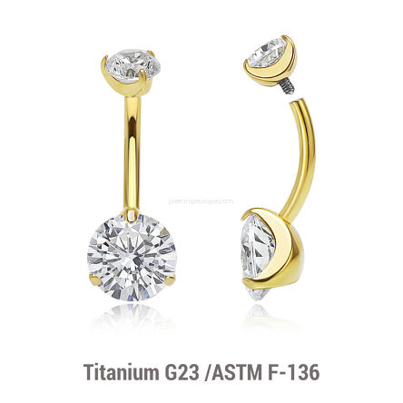 Gold PVD plated titanium internally threaded belly banana